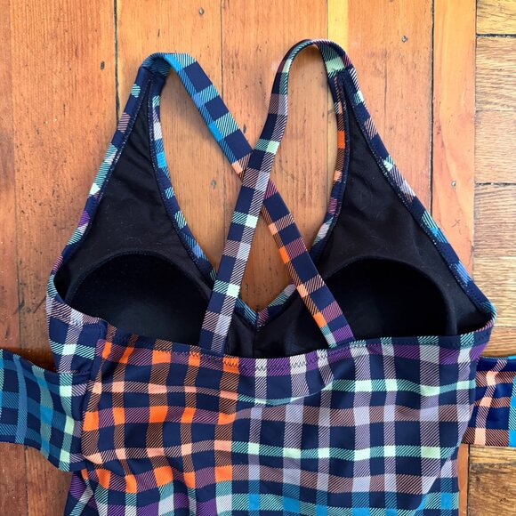 Motherhood Maternity One Piece Swim Suit Size Small Plaid Multicolor Beach Pool - Picture 6 of 7